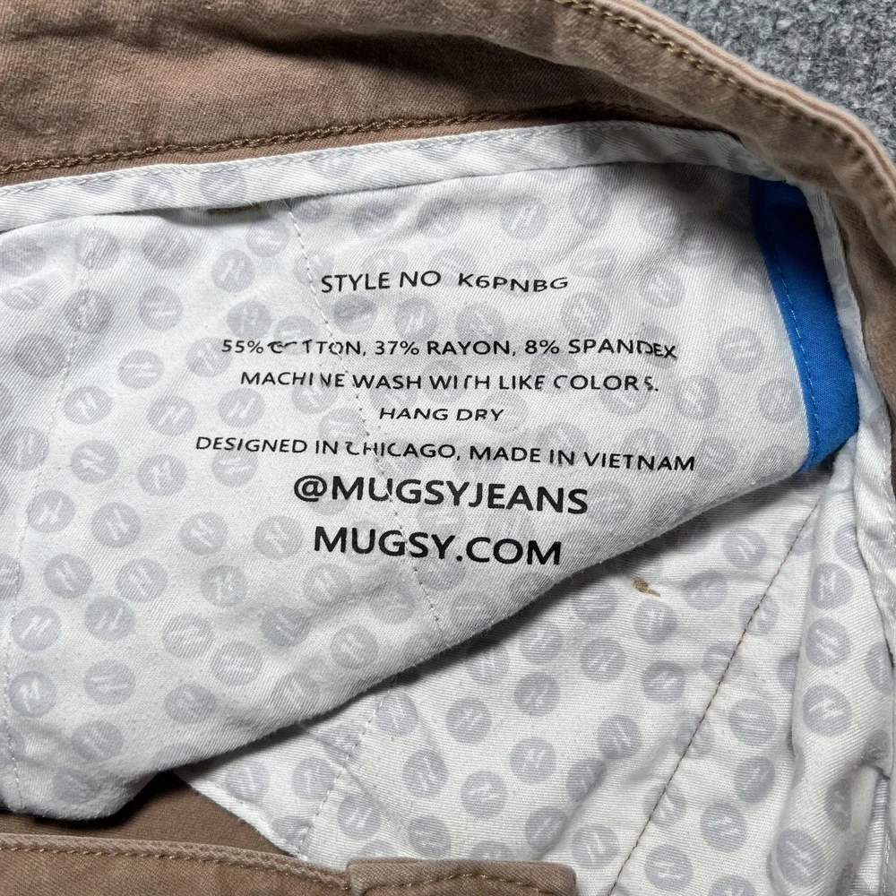 Mugsy Belmonts Slim Straight Stretch Chino Pants Tan Brown Men 34x30